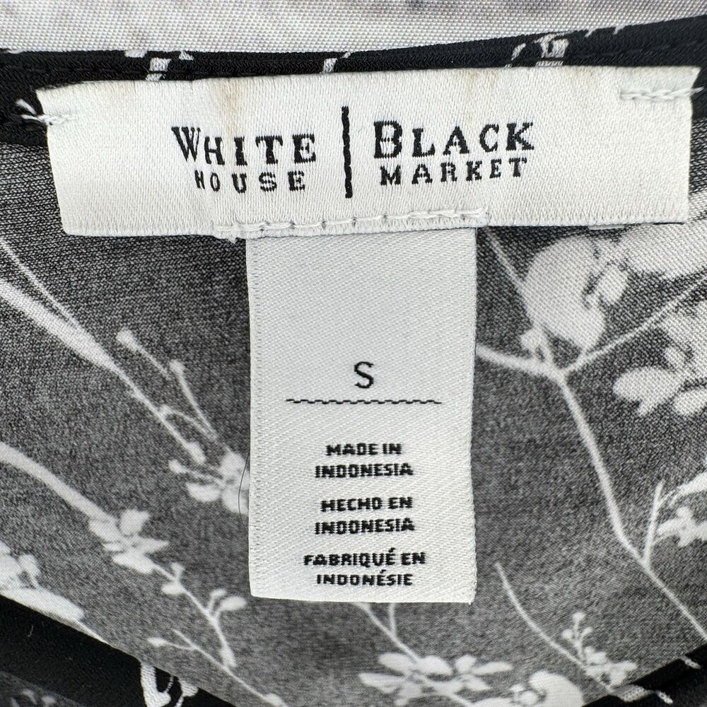 White House Black Market WHBM Top Women's S Black White Floral Blouse Sleeveless - Picture 3 of 8